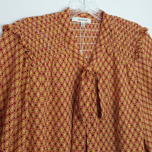 Max Studio Gold & Red Diamond Print Bow Neck Blouse - Picture 5 of 11